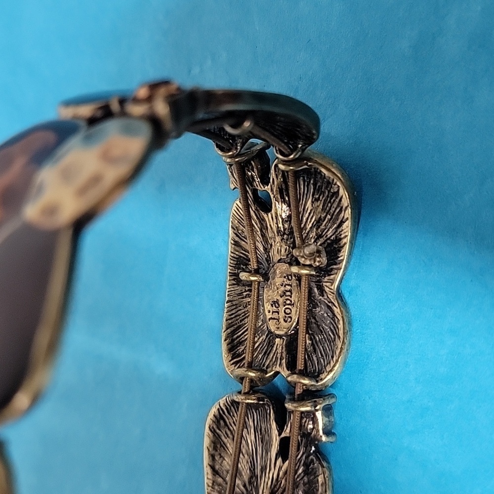 Lia Sophia “Wild Thing” Gold Tone Cheetah Print & Cut Crystals Stretch B… - Picture 8 of 9